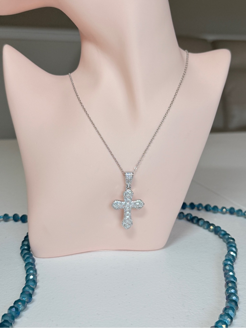 Italian Design Silver Crystal Cross Pendant Necklace